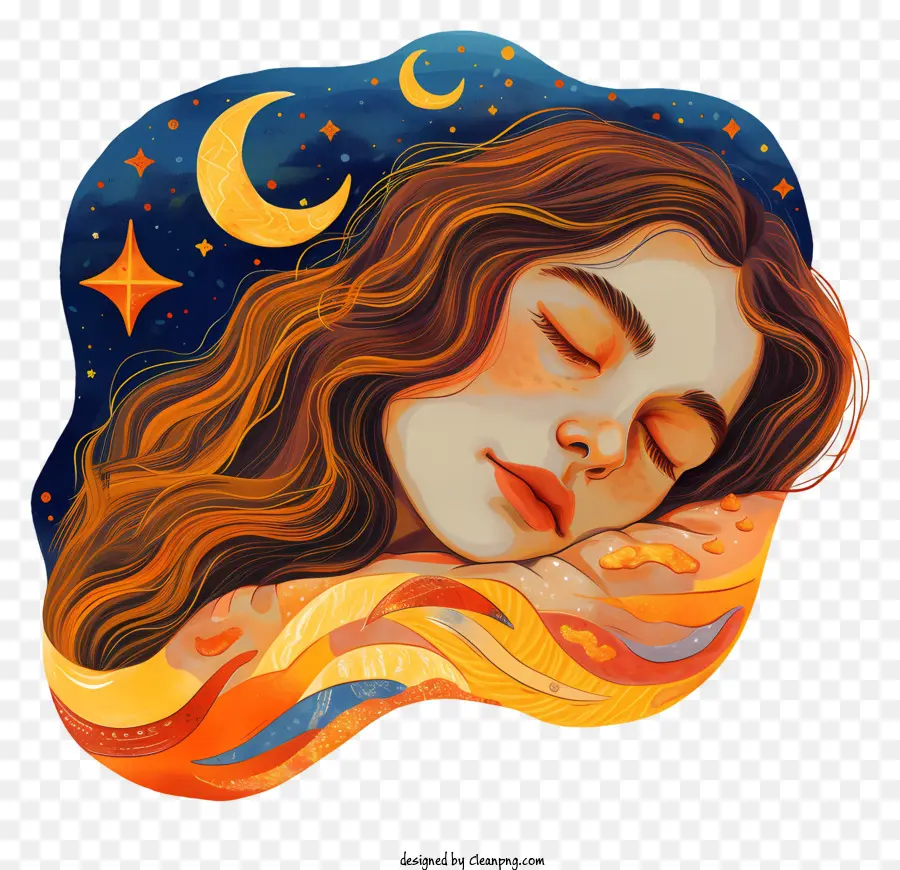 Weltschlaftag Entspannung Friedlichkeit Schlaf himmlische Elemente - Verträumtes Aquarellbild der schlafenden Frau