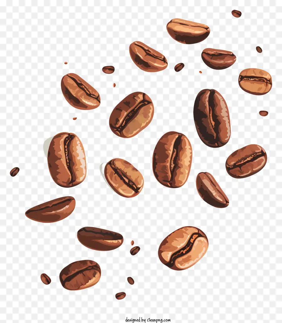 Kaffeebohnen - Eine Reihe dunkelbrauner Kaffeebohnen fällt