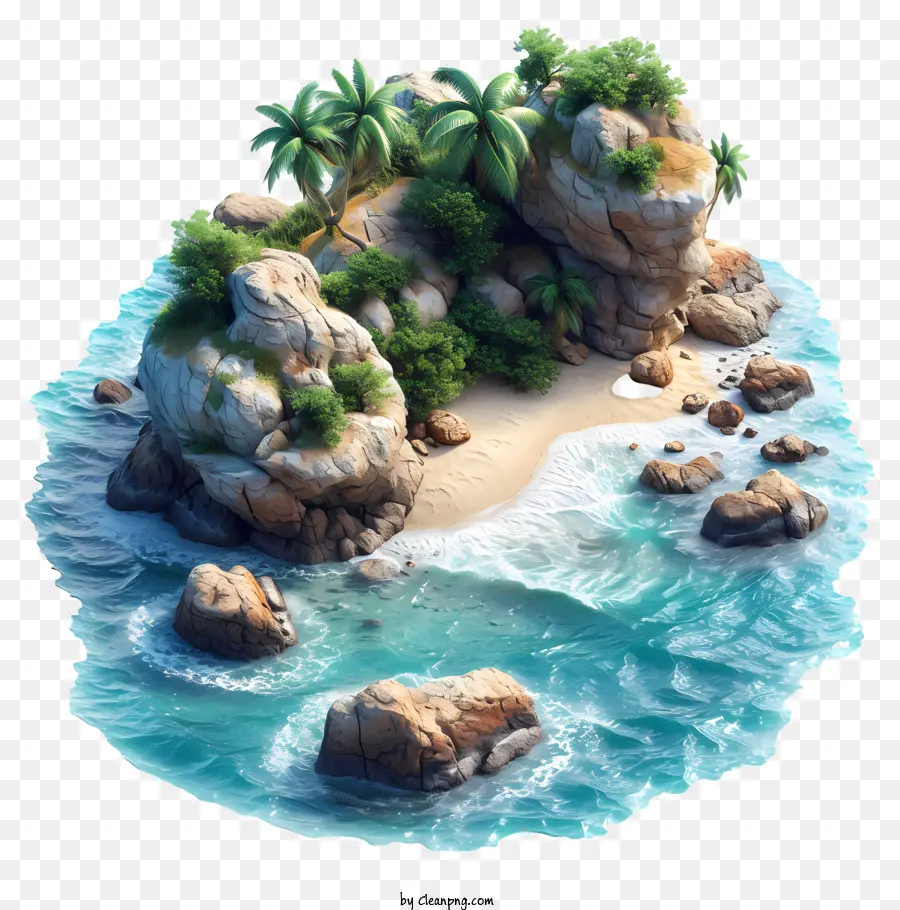 cây cọ - Hòn đảo nhỏ với đá, cây trong đại dương