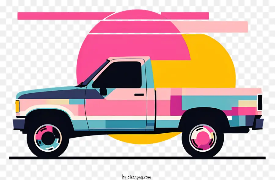 pickup truck pink and orange truck give white hood white wheels