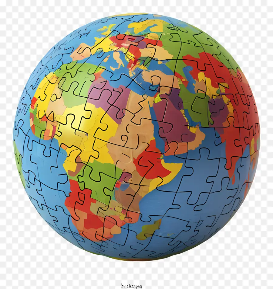 Globe Puzzle Globefarbene Puzzletöne von blauen Schatten von Rot - Farbiger Puzzletuch mit Teilen auf der Oberfläche