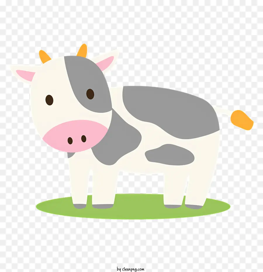 cartoon cow cow white and gray color pattern green field big black eyes