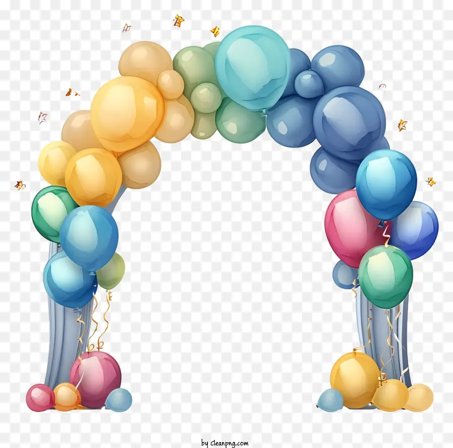 palloncini da palloncini da ballo di compleanno disegnati a mano gioia e felicità della farfalla e felicità - L'arco di palloncini colorato con farfalla simboleggia la celebrazione e i nuovi inizi
