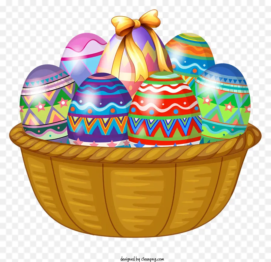 Cesto di uova di Pasqua disegnata a mano Pestre cesto vimini Colori di uova decorate - Cesto pasquale colorato con uova e fiori decorati