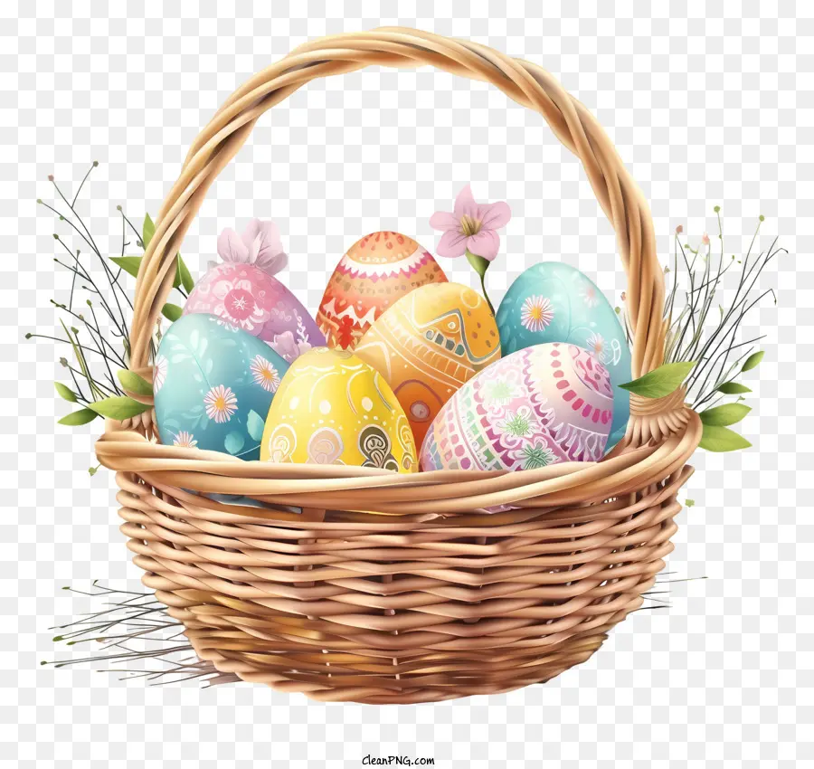 easter egg basket vector 3d easter eggs wicker basket colorful eggs chocolate eggs