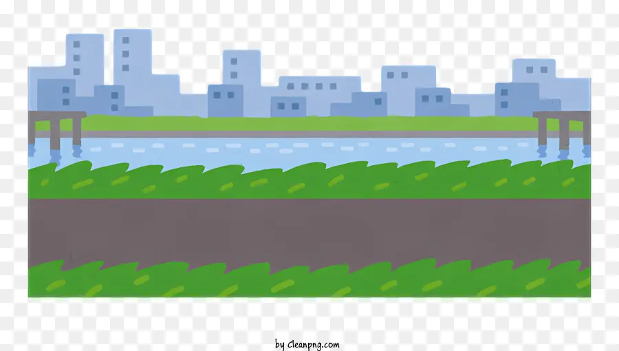 các yếu tố thể thao các tòa nhà màu nâu xanh - Cảnh quan yên bình với các tòa nhà, nước và cây cầu
