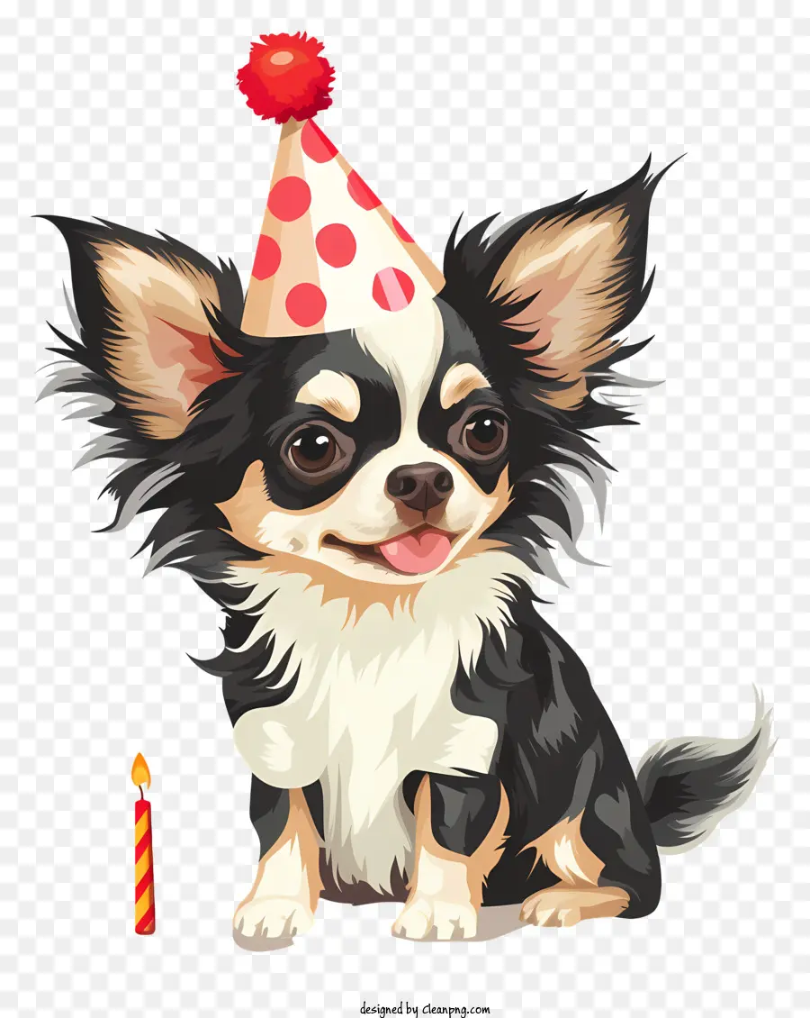 compleanno cappello - Chihuahua in stile cartone animato con cappello di compleanno e torta
