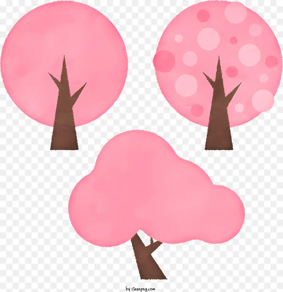 Baumbäumegrößen Formen rosa - Gruppe von drei Bäumen, rosa und braun
