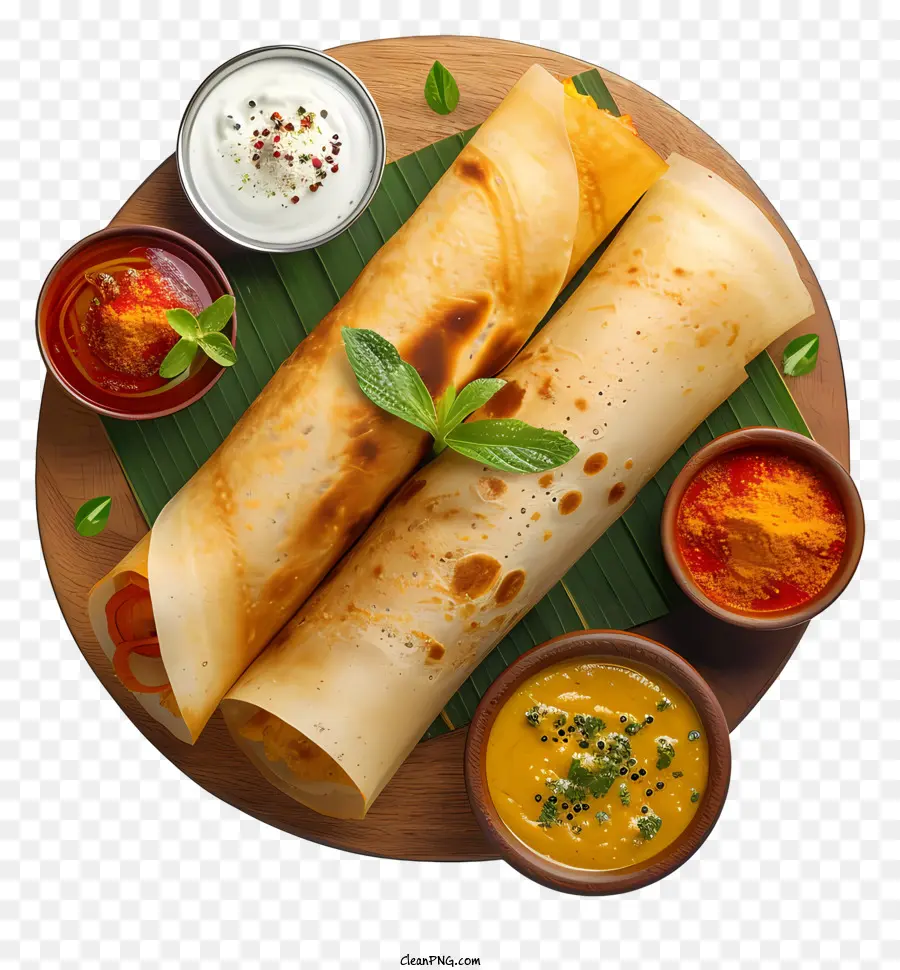 Dosa Ẩm thực Ấn Độ Dosa Chutney đậu lăng - Hình ảnh sôi động của ẩm thực Ấn Độ với DOSAS