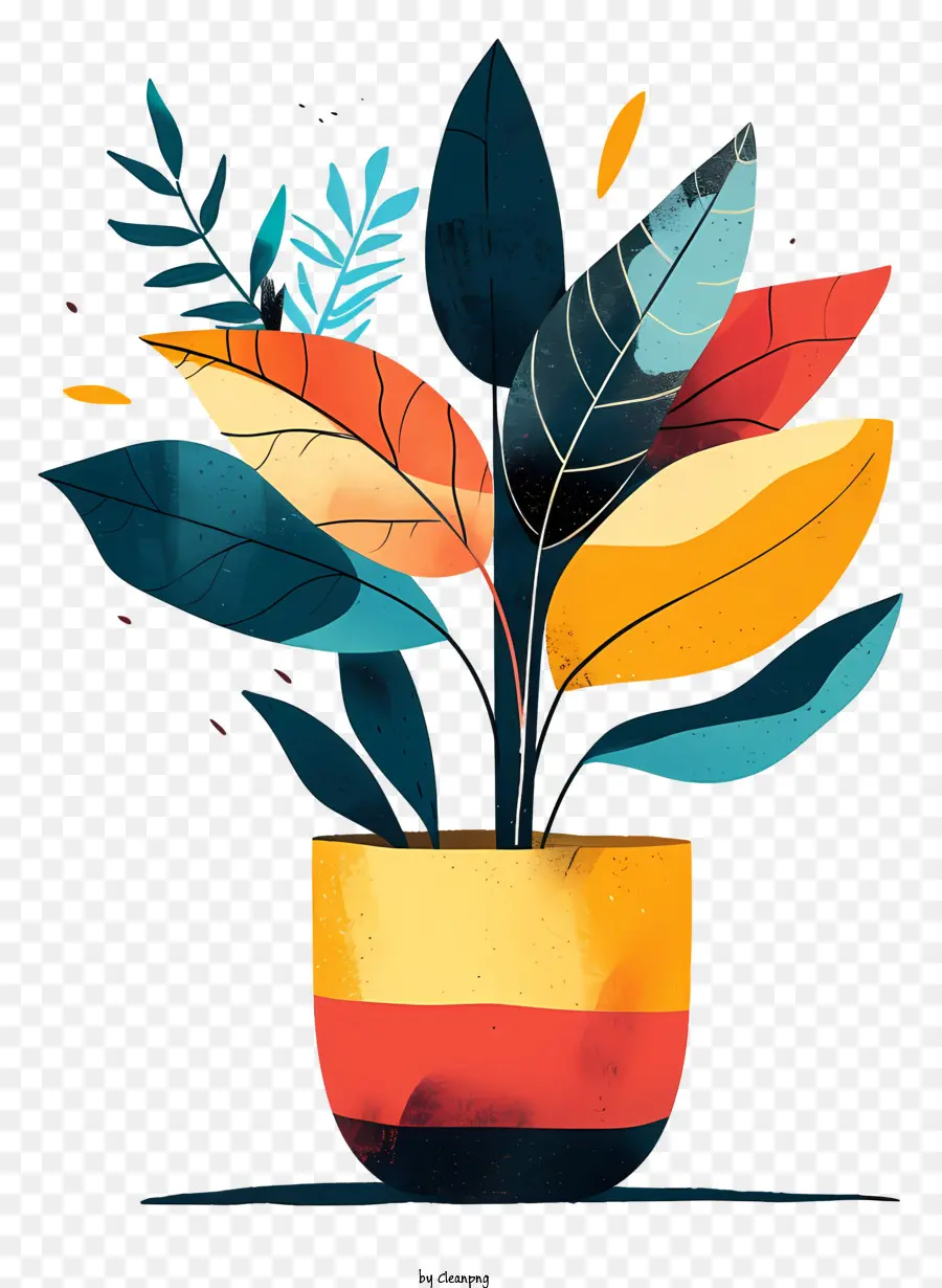 modern flower pot vibrant colorful leaves realistic style