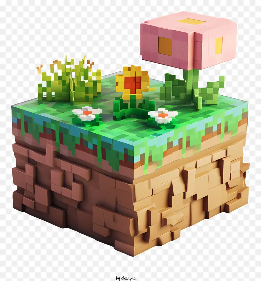 Minecraft - 3D -Bild von quadratischer Insel mit Gras