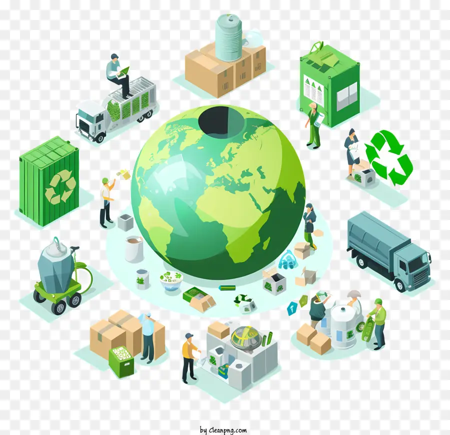 Globaler Recycling -Tag Recycling recycelbare Materialien Pappkartons Plastikflaschen - Menschen, die mit recycelbaren Materialien rund um den Globus arbeiten
