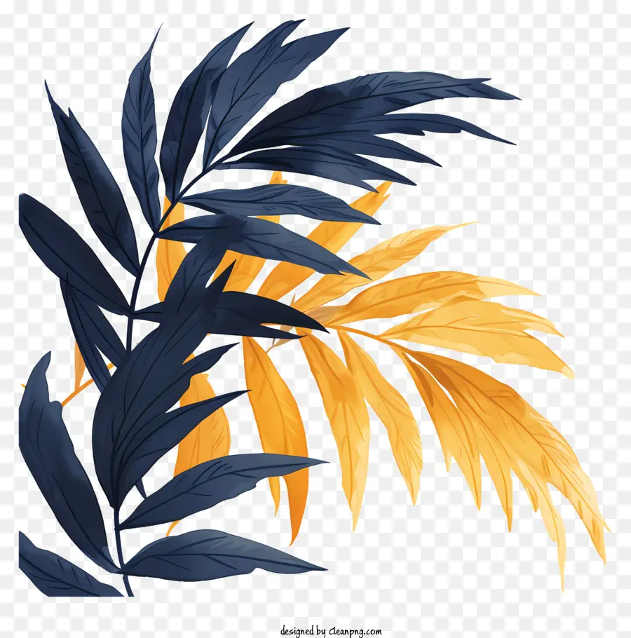 Palmzweiste digitale Malerei Pflanze gelbe und schwarze Blätter florale Form - Digitales Gemälde der gelben und schwarzen Blumenpflanze