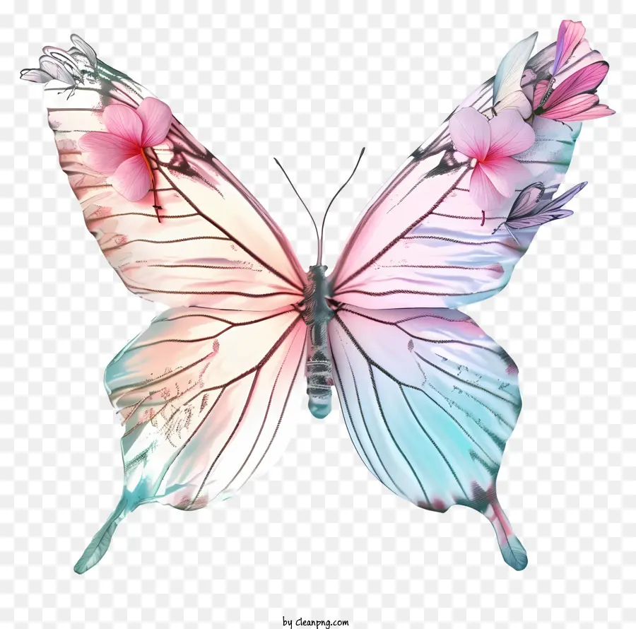 ali - Farfalla colorata con ali intricate sul fiore rosa