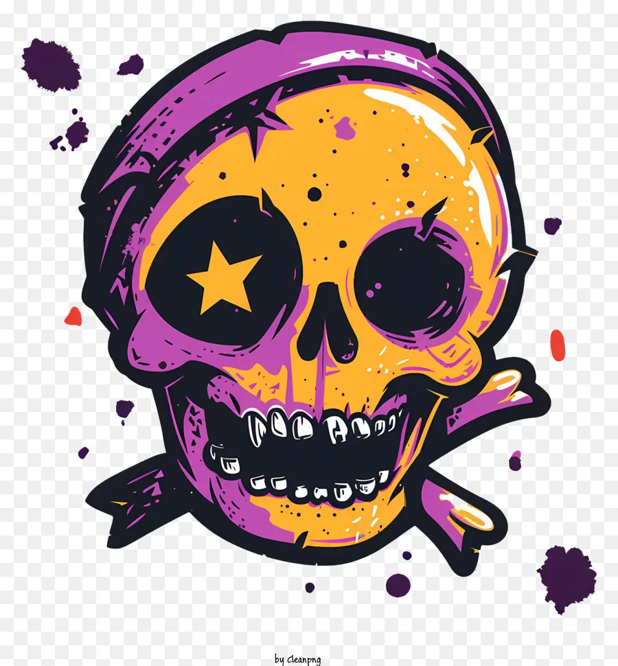 Death Skull Skull Skull Grunge Sty Star Sao trán - Sọ grunge với ngôi sao trên trán, nhắm mắt