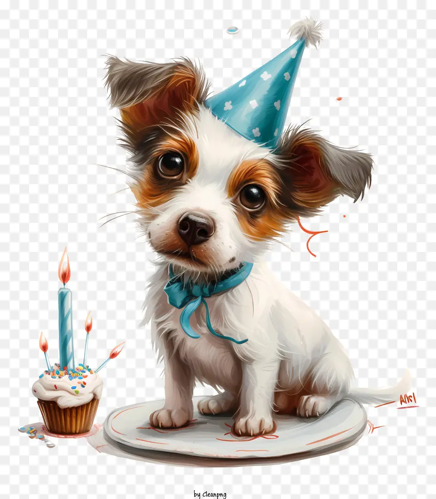 Festa di compleanno cappello - Piccolo cane da compleanno con cupcake, torta, candela