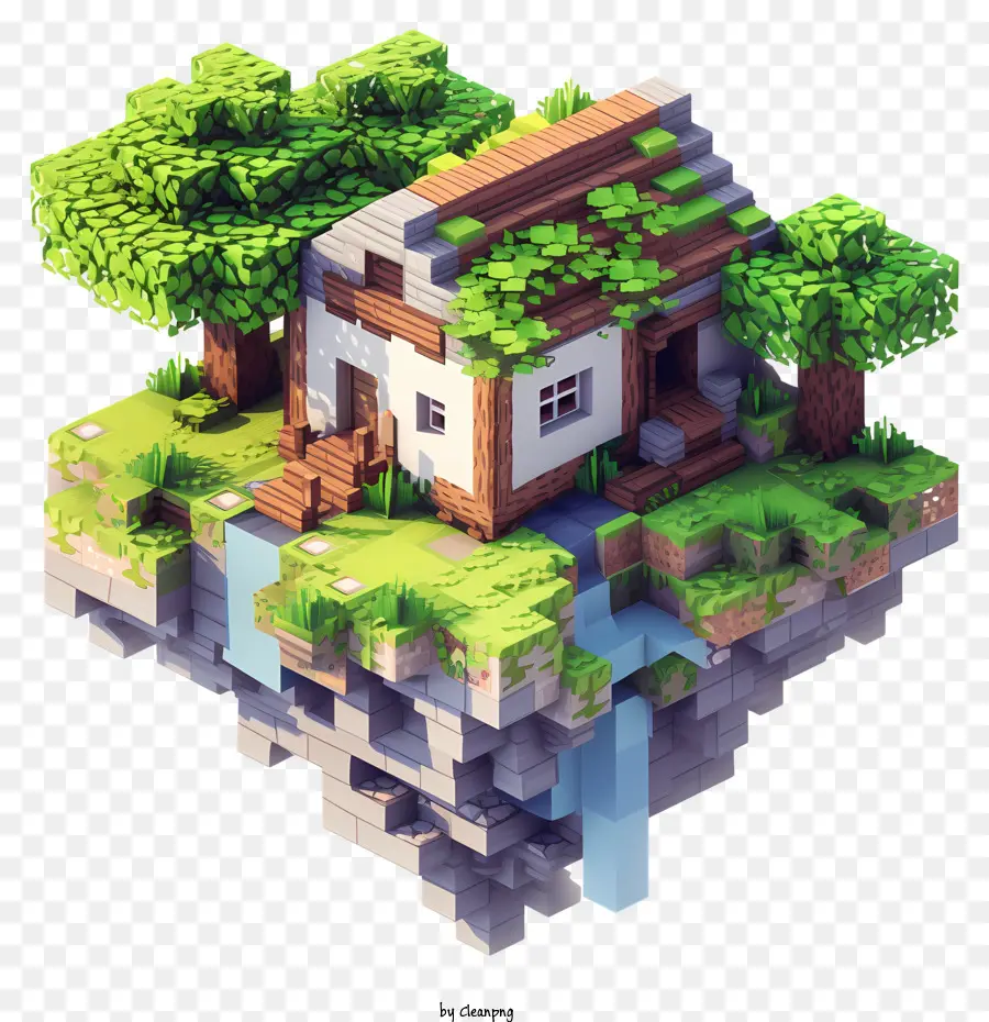 Minecraft - Kleines Holzhaus auf der Insel mit klarem Wasser