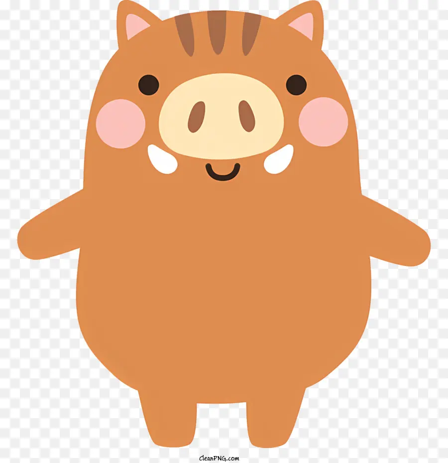 Schwein Cartoon Tierbraun und weißes Muster auf zwei Beinen kleine runde Augen stehen - Kleines Cartoon -Tier mit brauner und weißem Muster