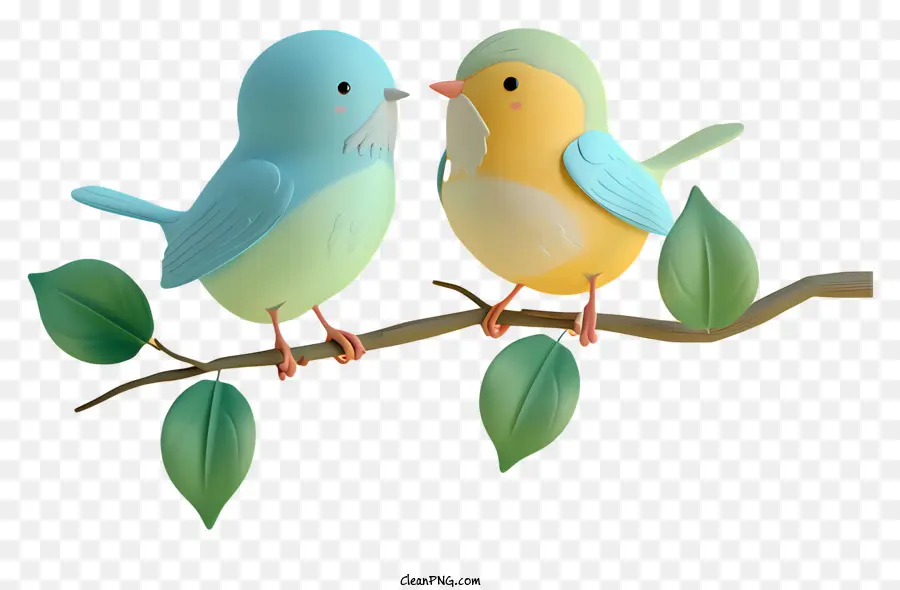 ast - Zwei kleine gelbe und blaue Vögel am Zweig