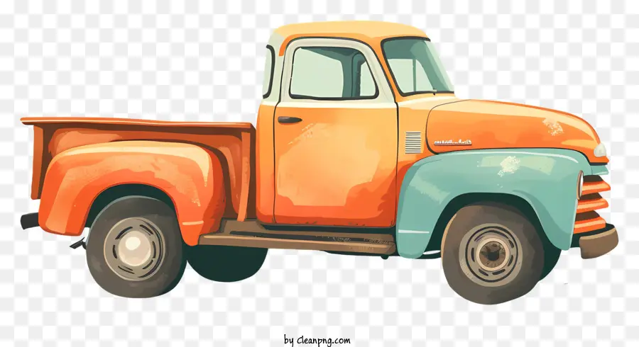xe bán tải xe bán tải cổ điển xe bán tải theo phong cách xe tải màu cam và xe tải màu xanh - Xe bán tải màu cam và màu xanh 1950 năm với trailer