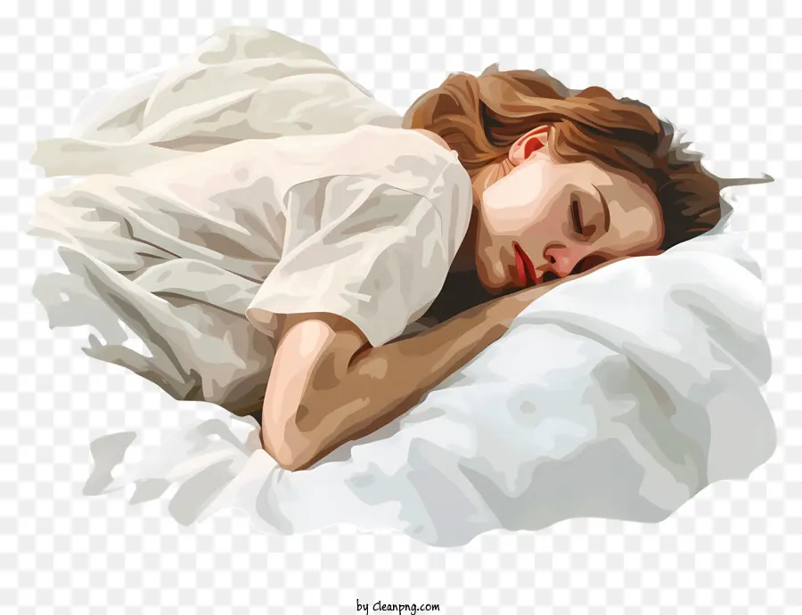Weltschlafter Tag Schlaf Frau Bett Illustration weißes Hemd geschlossene Augen geschlossene Augen - Blonde Frau, die in Schwarzweißbett schläft
