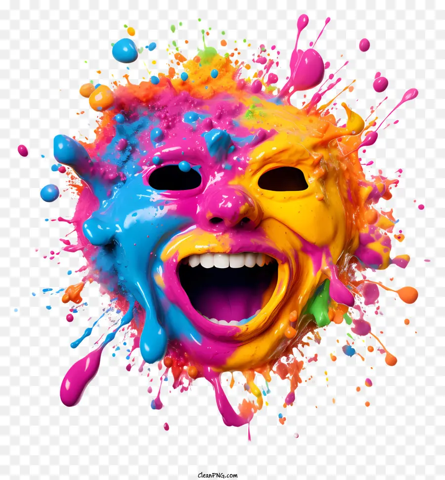 Lack Splatter - Farbenfrohe, verspielte Maske mit lächelndem Gesicht, das in Farbe bespritzt war