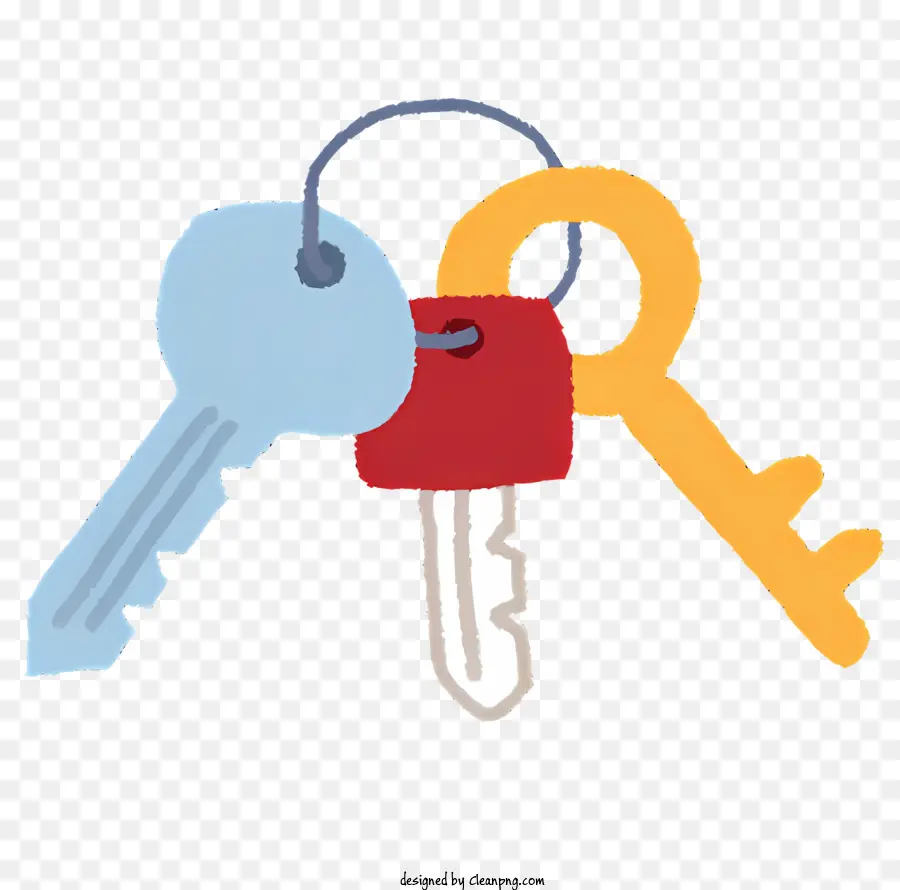 Schlüsselschlüsselkettenblau -Taste Red Key - Handgezeichnete Illustration von drei Schlüssel in der Kette