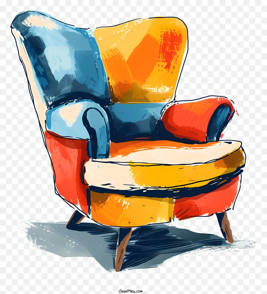Moderner Stuhl Bunte Sessel Holzarmlehne vierbeiniger Stuhl mehrfarbiger Stoff - Buntes Sessel mit Holzarmlehre und Beinen