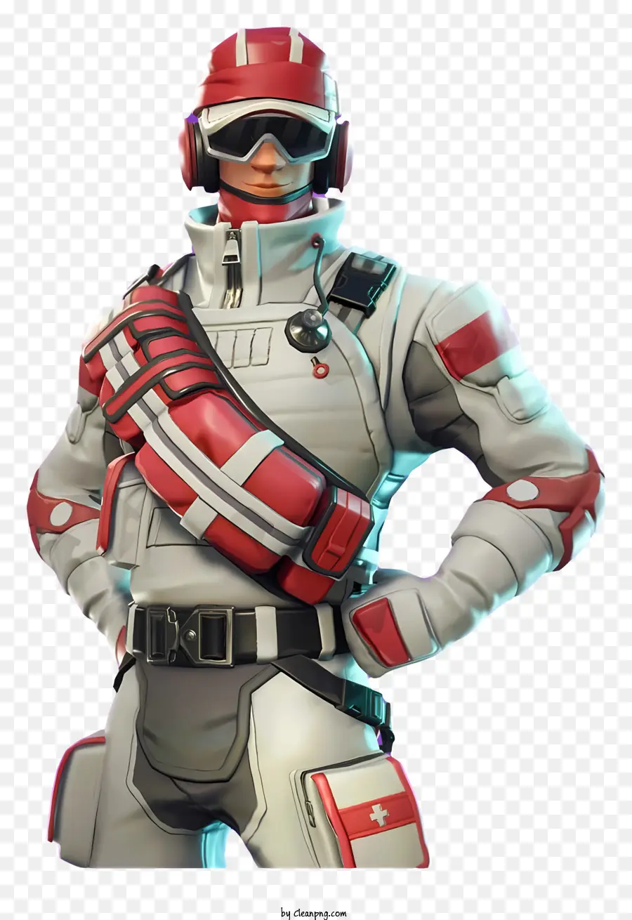 Fortnite - Charakter trägt rot -weißen Anzug mit Helm