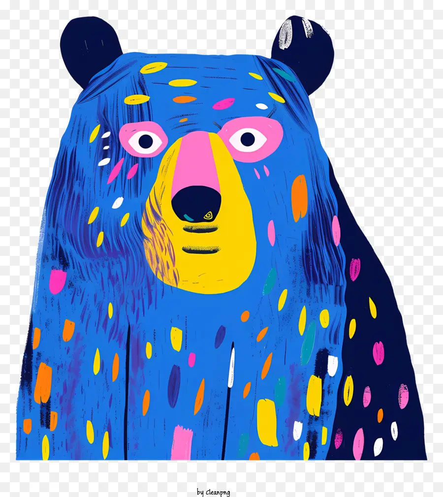 Blauer Bär Bunte Bärentourpunkt Fell helle Augen öffnen den Mund - Bunte Bär mit Tupfen sieht glücklich aus