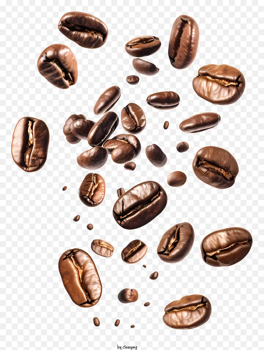 cà phê - Hạt cà phê nâu rải rác với nhiều hình dạng khác nhau