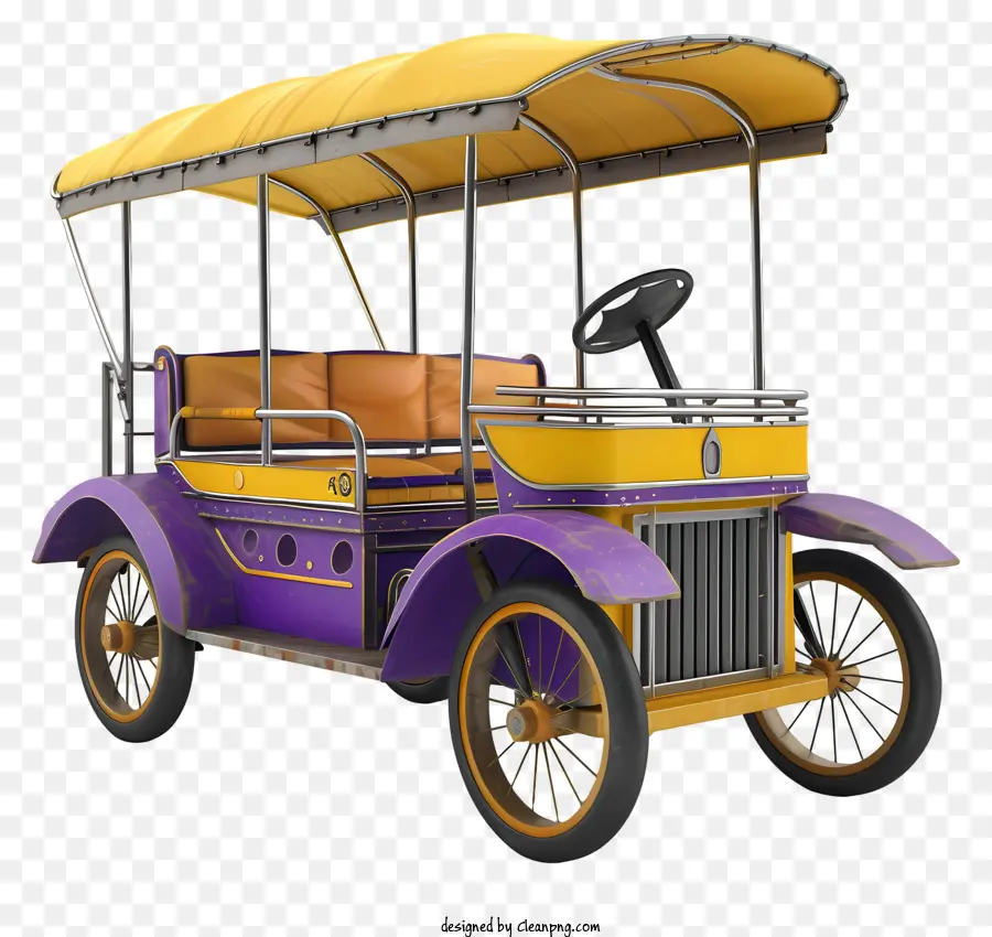 Auto Rikscha - Gelbes und lila Fahrzeug mit zwei Bänken