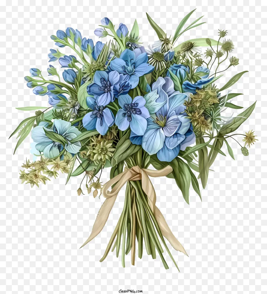 Đám cưới bó Hoa - Bức tranh màu nước của bó hoa màu xanh và trắng