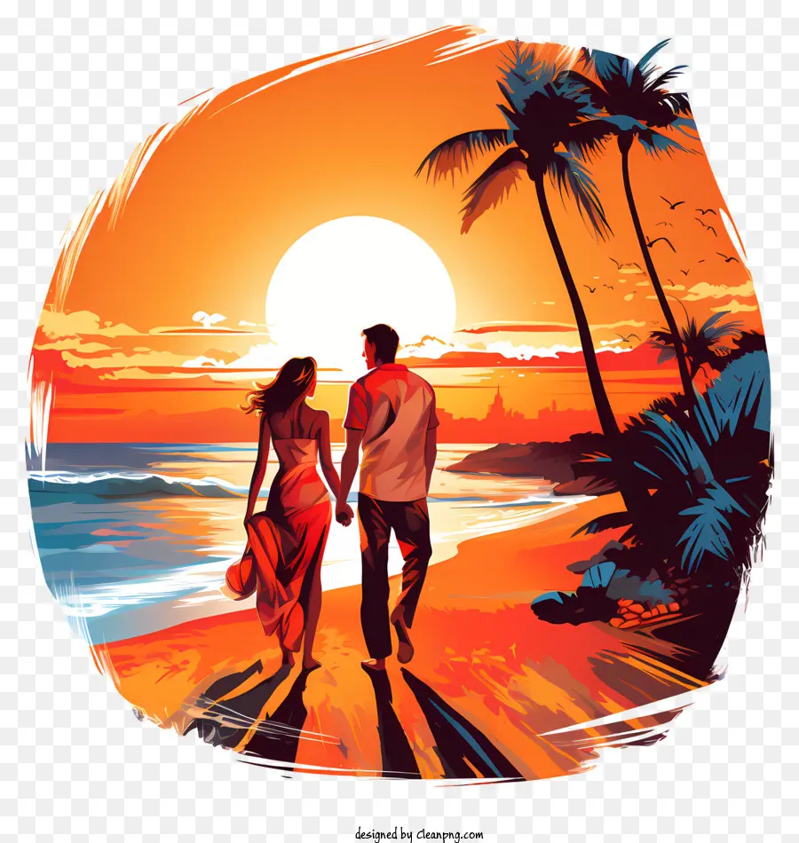 nắm tay - Cặp đôi đi trên bãi biển vào lúc hoàng hôn, lãng mạn