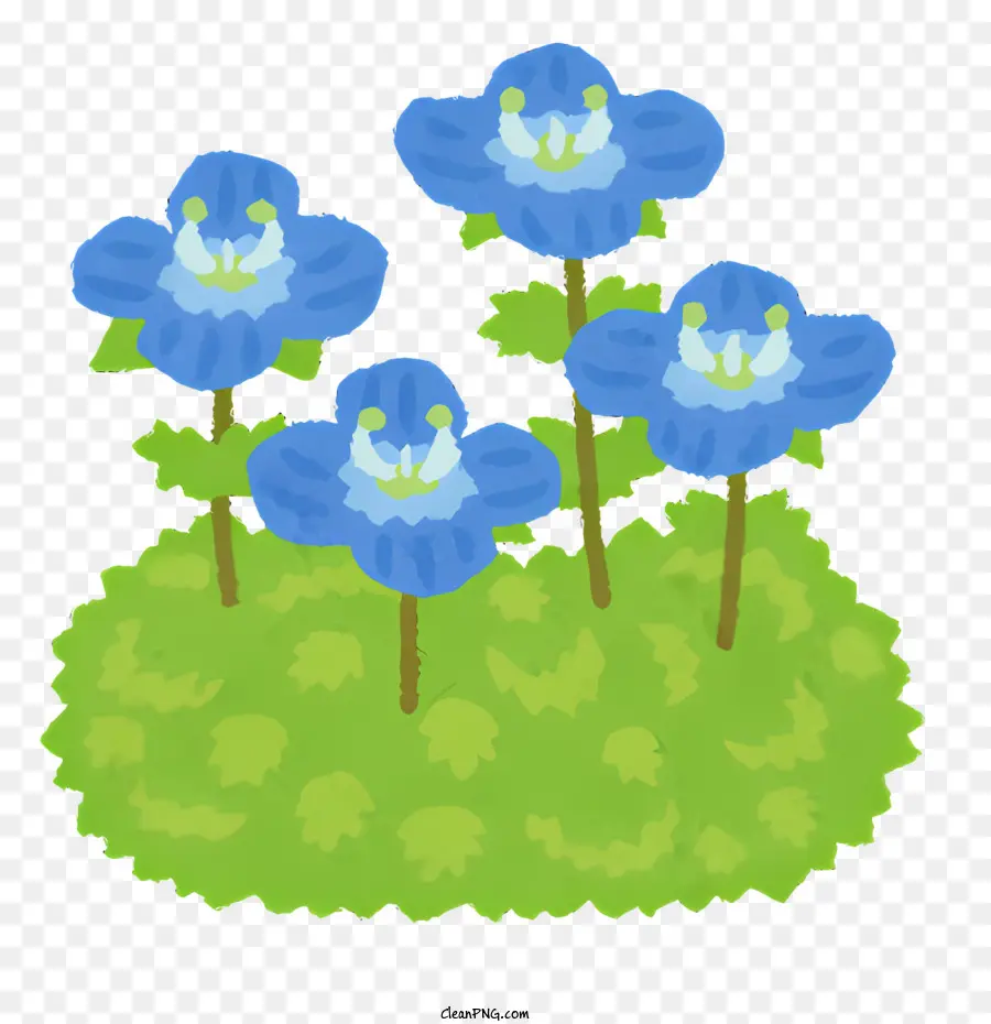 hellgrüner hintergrund - Grünes Feld mit drei blauen Blüten, V-förmig