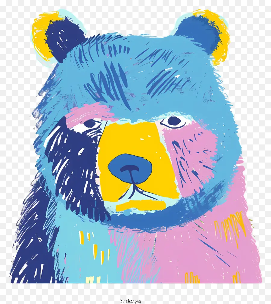 Buông gấu xanh đầy màu sắc gấu trừu tượng gấu nghệ thuật hoạt hình hình minh họa gấu màu xanh và vàng - Tranh phim hoạt hình trừu tượng đầy màu sắc với mũi màu hồng