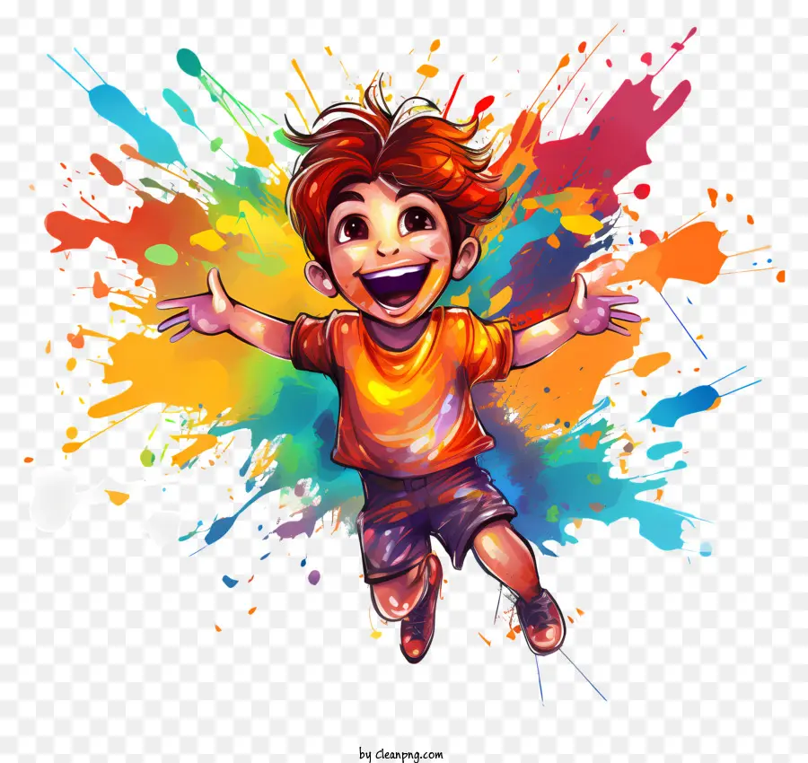 Holi - Buntes, freudiger Junge mit Farbspritzer Kulisse
