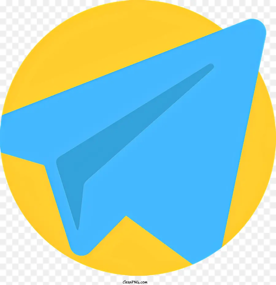 Telegramm Logo - Papierflugzeug in Pfeilform, blaues Papier, gelber Hintergrund ausgestreckt
