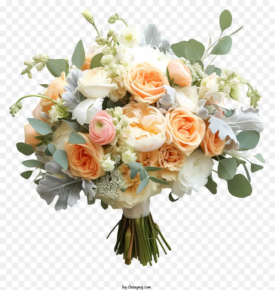 Bouquet di fiori da sposa - Bouquet bianco e grigio con eucalipto e nastro