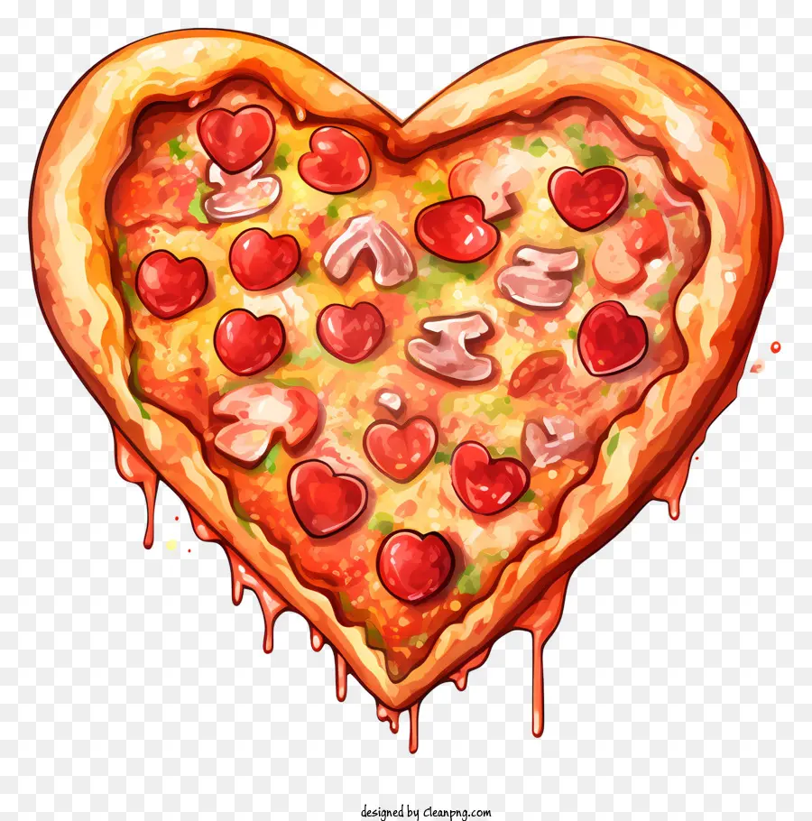 Valentine Pizza a forma di cuore a forma di pomodoro peperoni di formaggio - Pizza a forma di cuore con salsa, formaggio, condimenti. 
Sfondo nero
