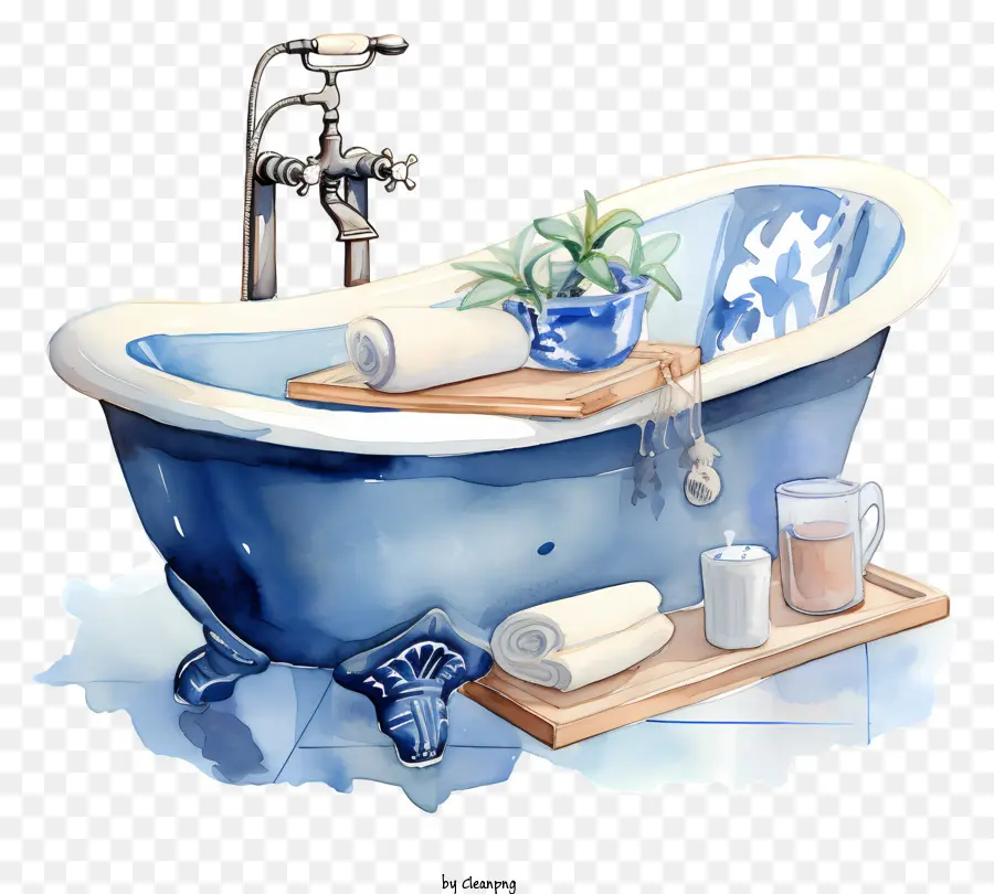 Đàn ông phòng tắm món quà cho bạn trai màu sơn water water - Bức tranh màu nước của bồn tắm với khăn và cây