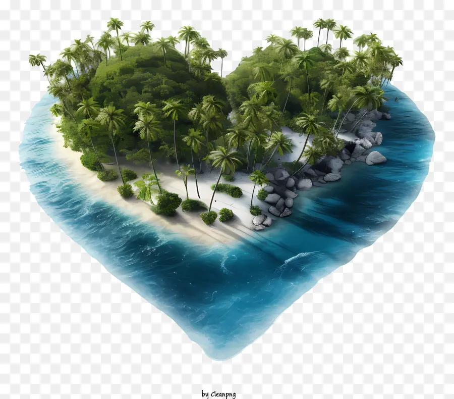 Palmen - Herzförmige Insel mit Palmen und Wasser