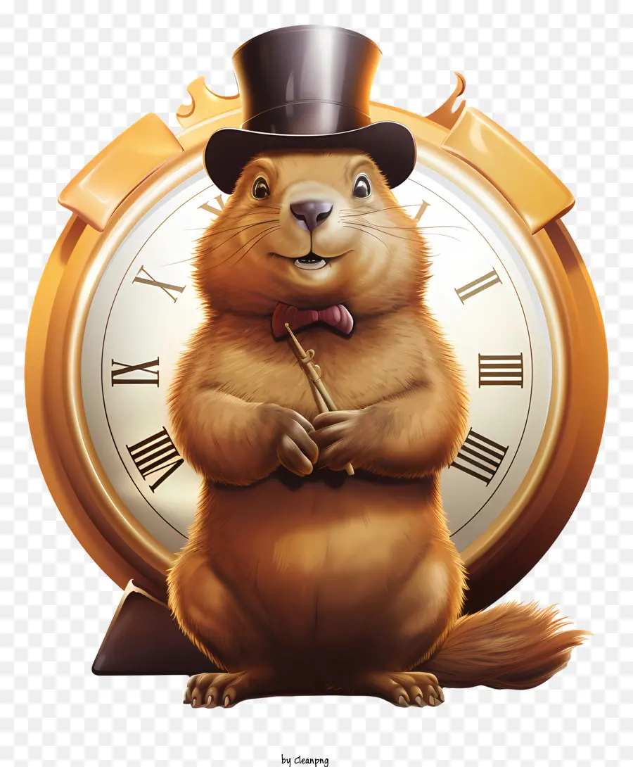ngày chuột chũi - Groundhog trong chiếc mũ trên cùng với mía bằng đồng hồ