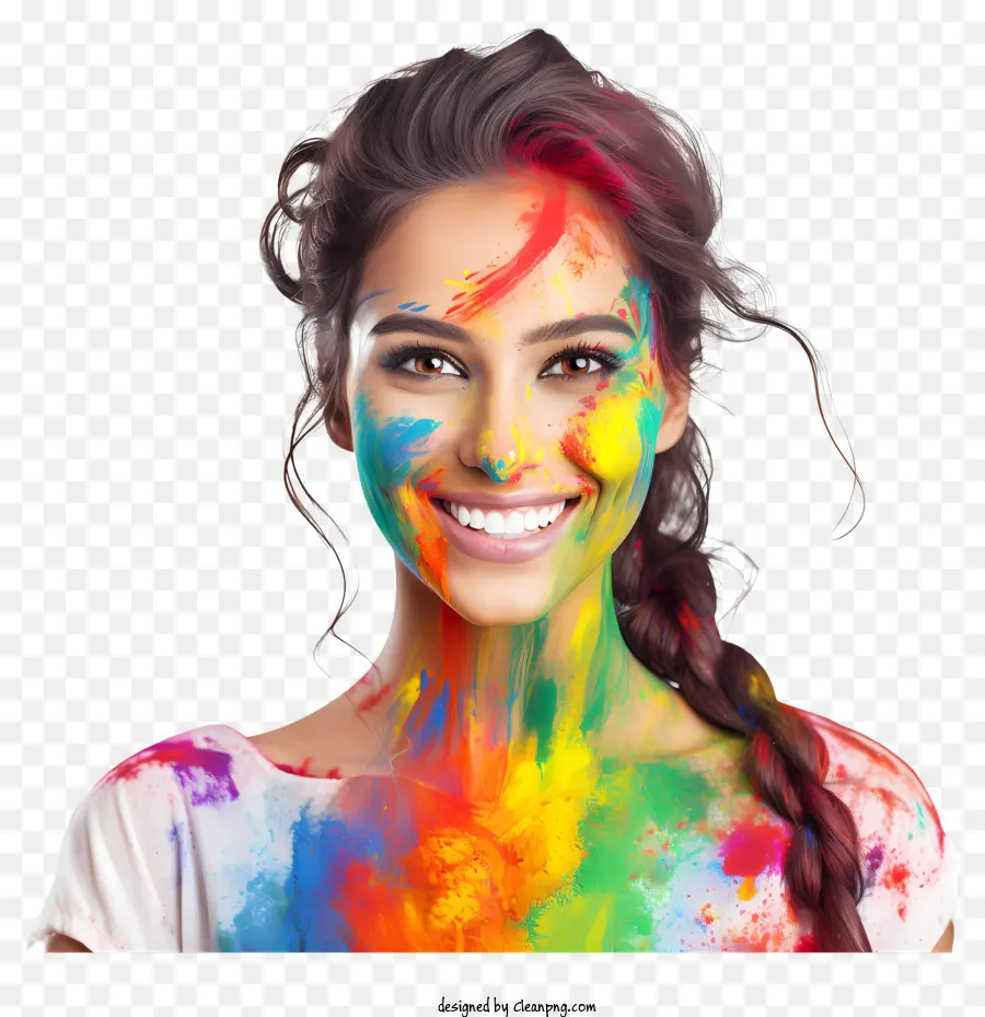 Holi - Farbenfroh gestrichene Frau mit freudigem Ausdruck