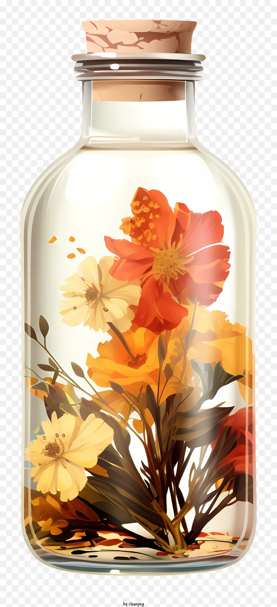 Vase di vetro di vetro a fiore secco fiori colorati fiori gialli fiori arancioni - Vaso trasparente con fiori colorati su stand