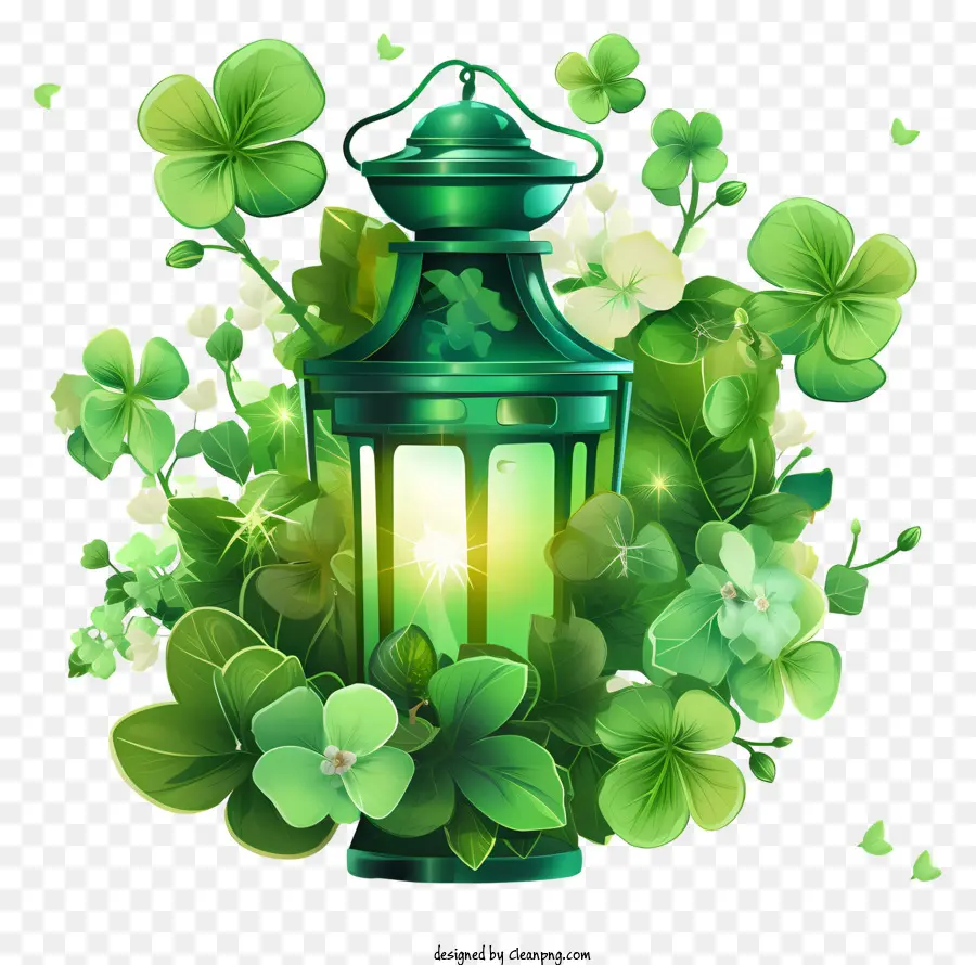 St. Patrick - Đèn lồng màu xanh lá cây với shamrocks và ánh sáng ấm áp