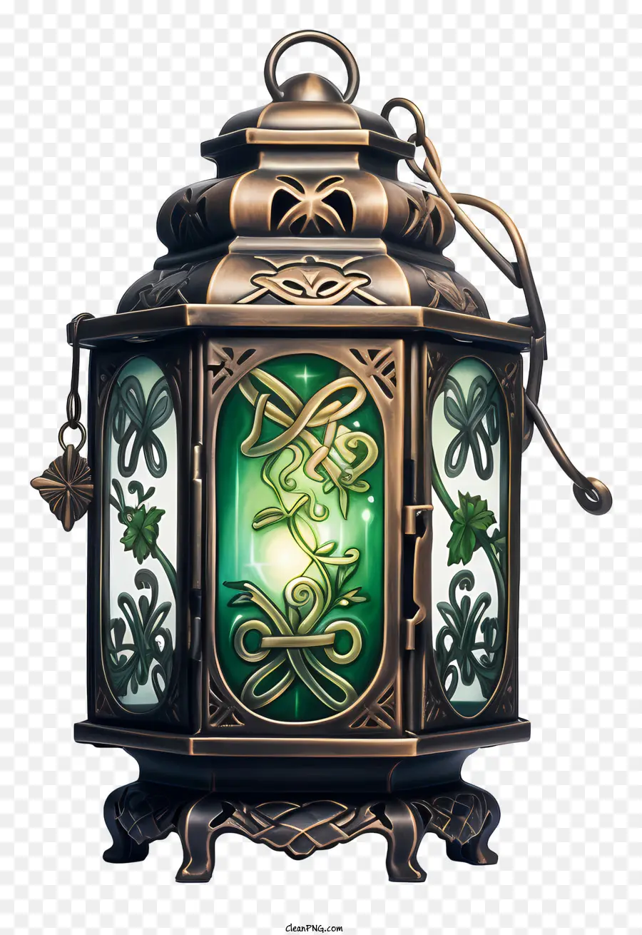 St Patrick Lantern Green Lantern Lantern Lantern Lantern Design Đèn lồng thiết kế với tay cầm - Đèn lồng kim loại phức tạp với các mẫu thiết kế được chiếu sáng