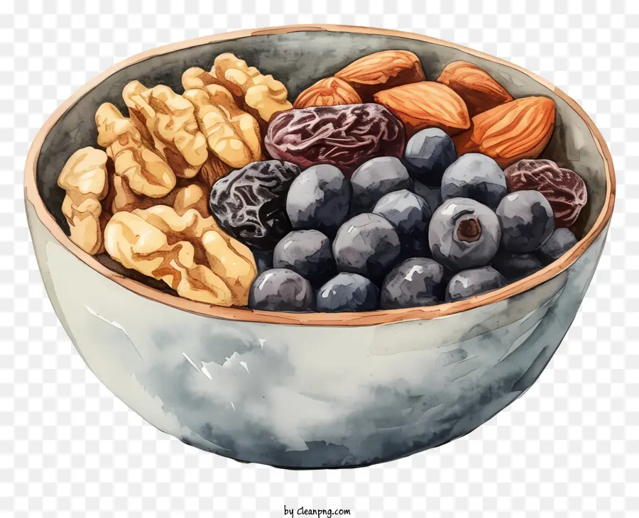 trái cây khô hỗn hợp hạt hạnh nhân quả óc chó - Bát hạt hỗn hợp với trái cây và ngày