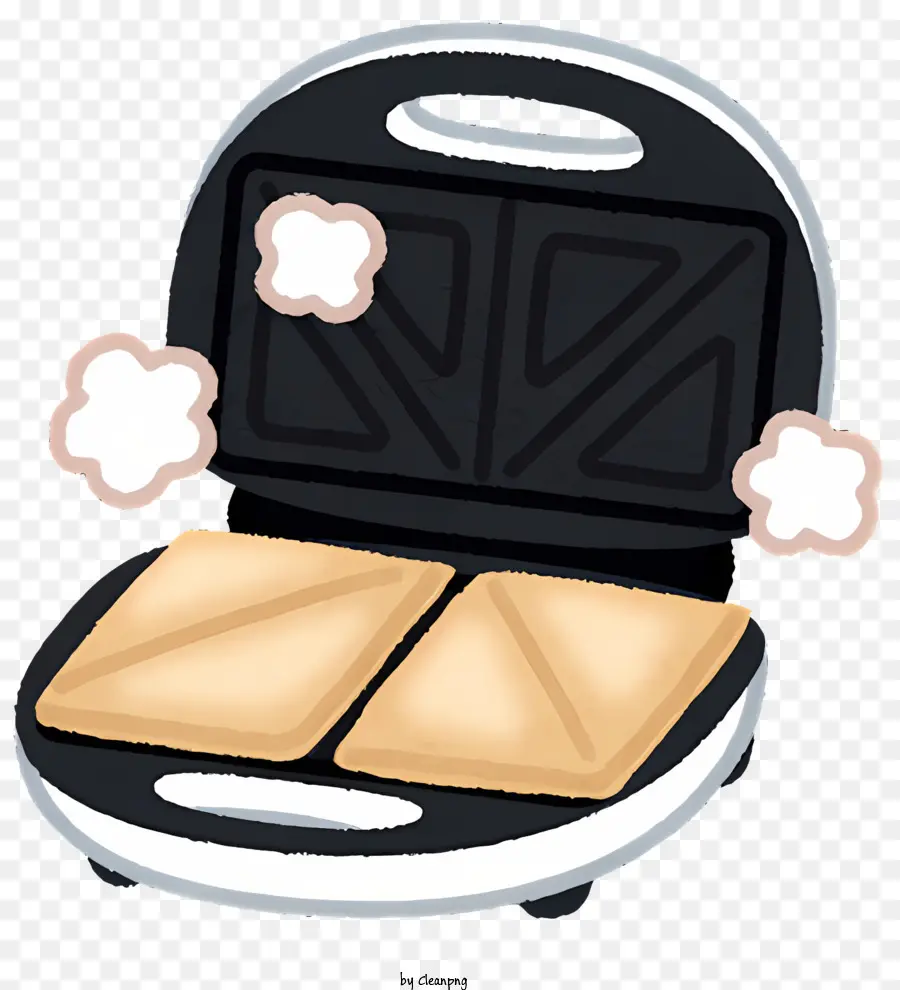 Küchenelement - Schwarzer Sandwich -Toaster mit verkohlten Brotscheiben