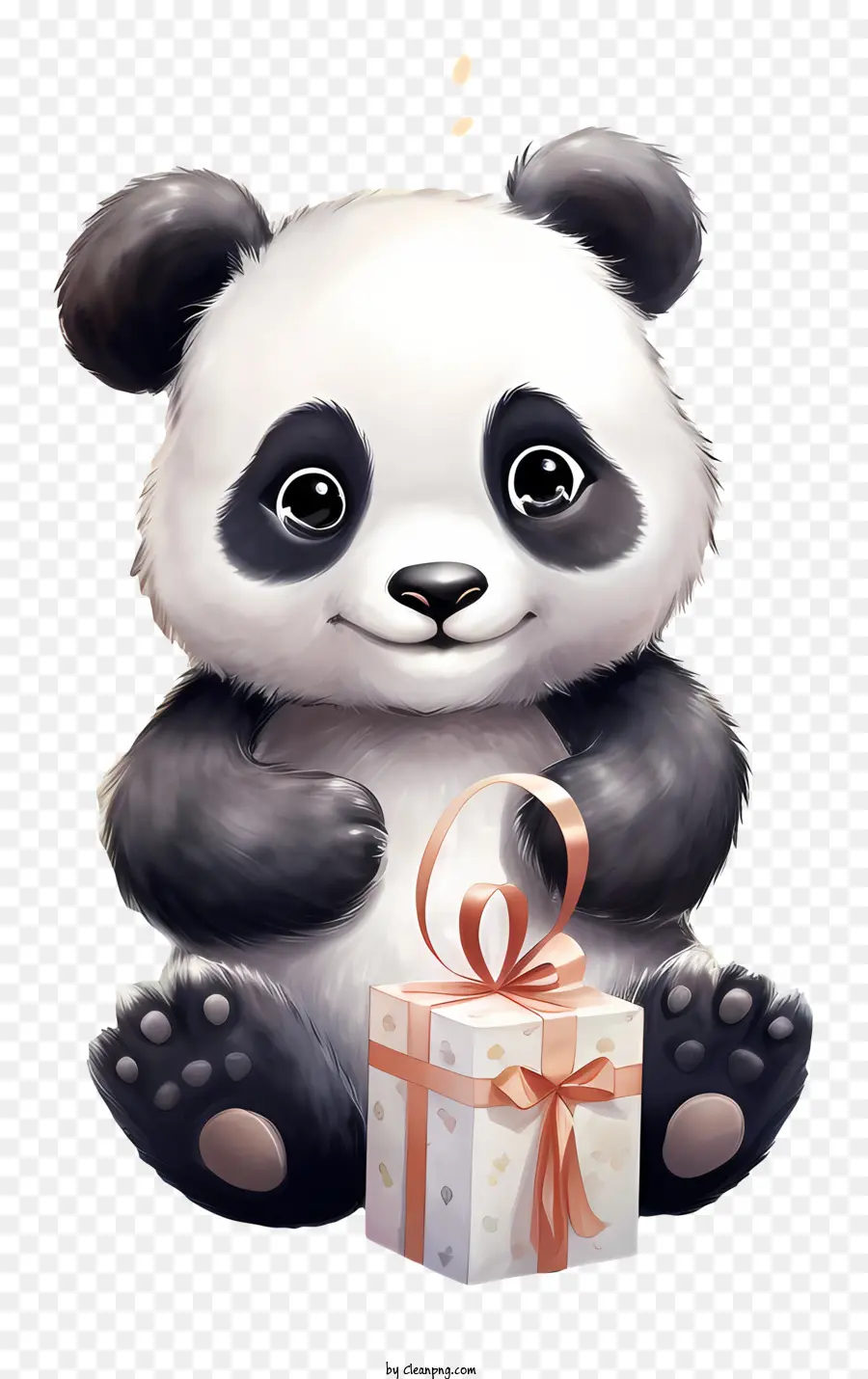 Geschenkbox - Panda Bear hält Geschenkbox mit Bogen